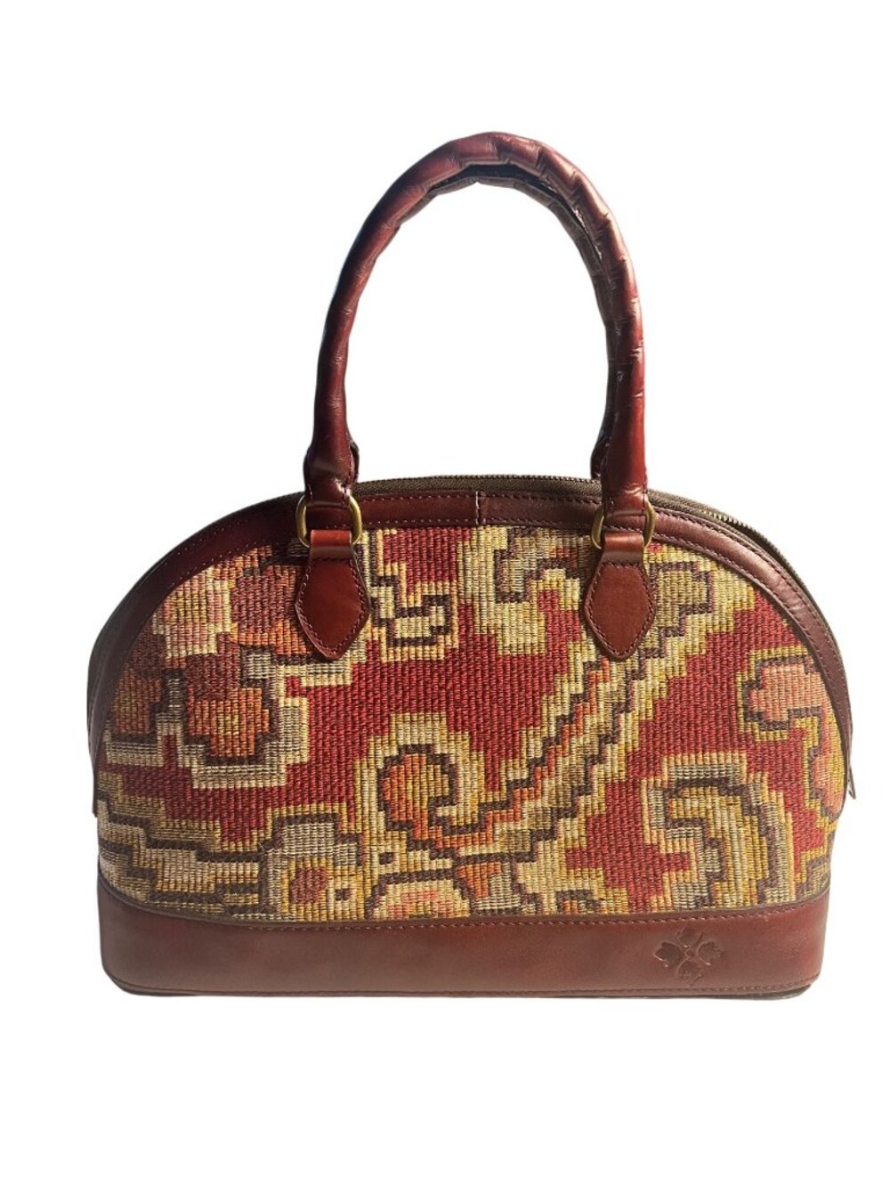 Patricia Nash Peruvian Tapestry Tarma Satchel Purse Leather Trim shoulder bag
